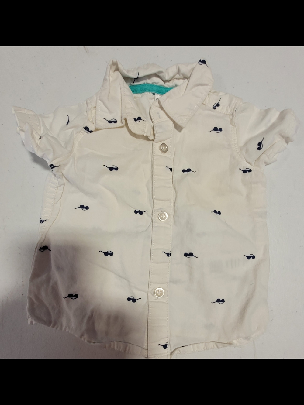 Carter's Cream Short-Sleeve Button-Front Shirt with Navy Sunglasses Print